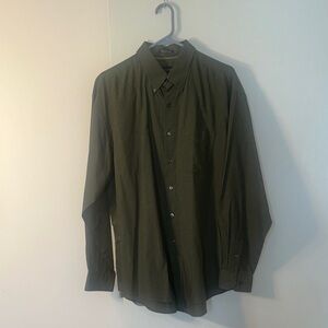Van Heusen Olive Green Long-Sleeve Button-Down Dress Shirt